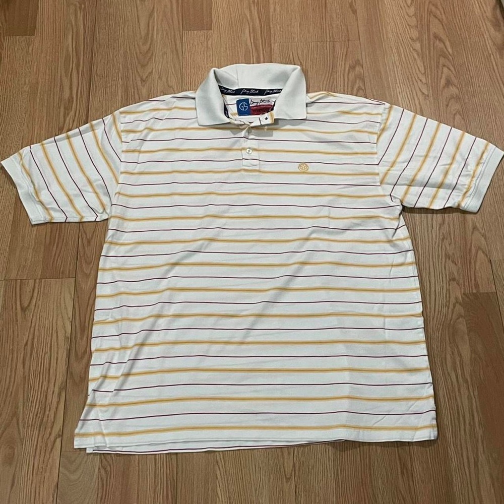 Wrangler George Strait Mens XL Short Sleeve White & Yellow Striped Polo